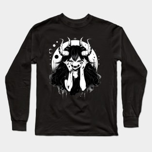 Black and White Insane Phonk Demon Girl Long Sleeve T-Shirt